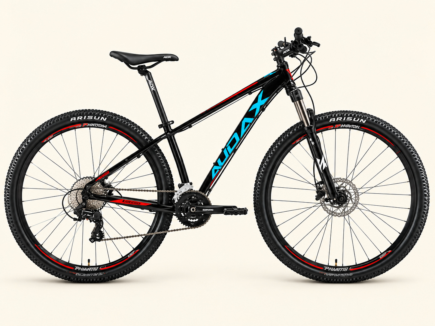 Bicicleta Audax No Series aro 29 preta com detalhes azul e vermelho